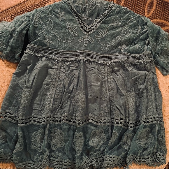 New OS BOHEMIAN CHIC GREEN XL Lace Crochet Tunic Cover-up/Top - Picture 5 of 11